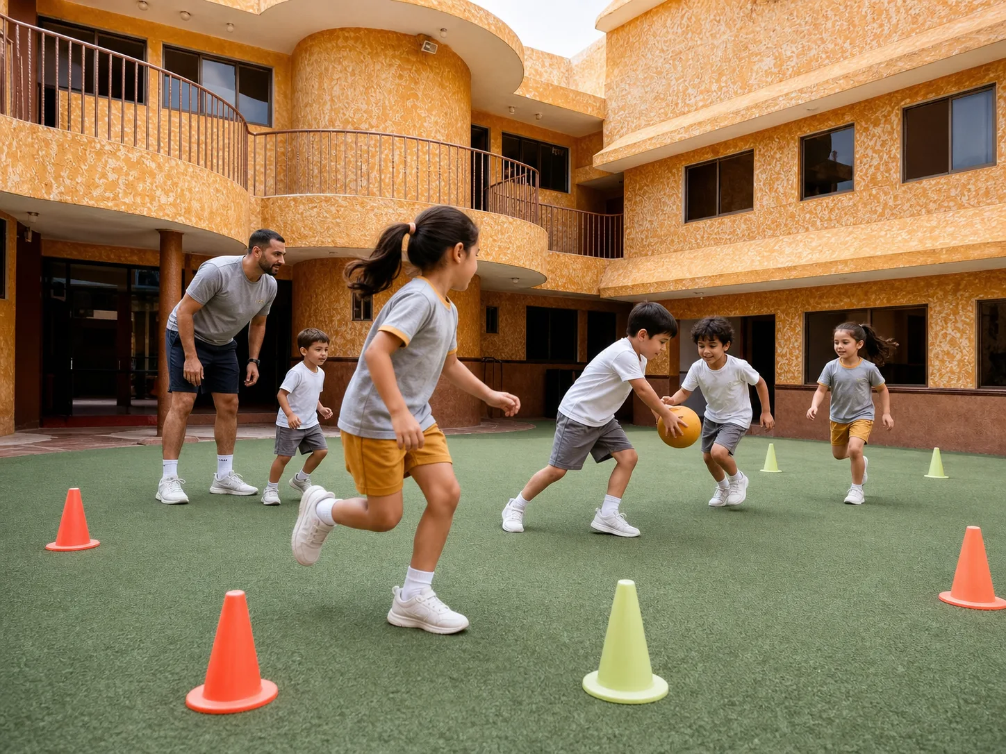 Niños jugando en un patio durante el campamento de verano